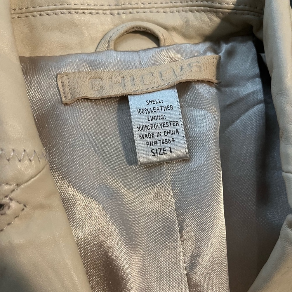 Women’s Cream Leather Jacket - Picture 4 of 9